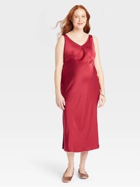 Isabel Maternity by Ingrid & Isabel Red Satin Maxi Slip Dress